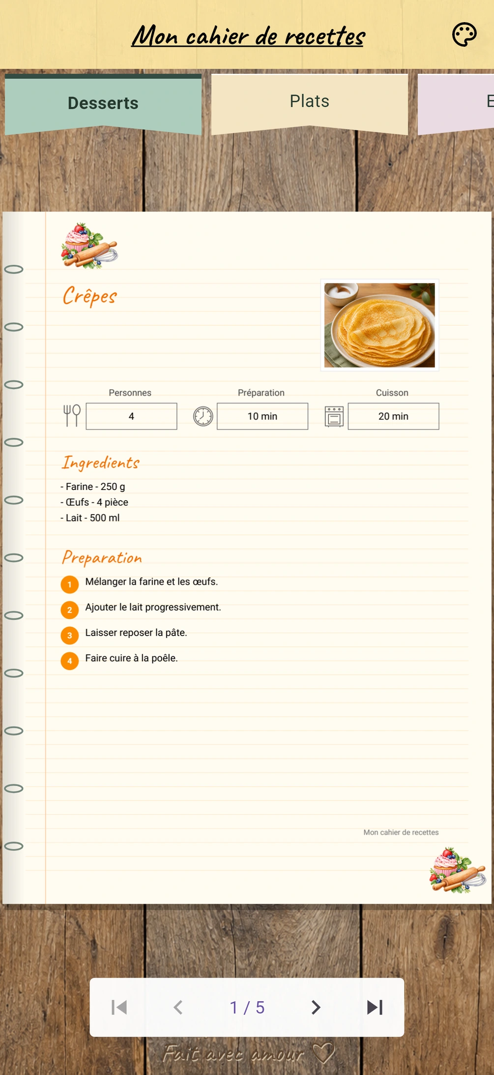 Le véritable mode livre de Mon cahier de recettes